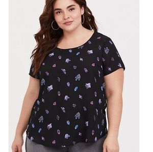 Torrid black crystal knit to woven blouse